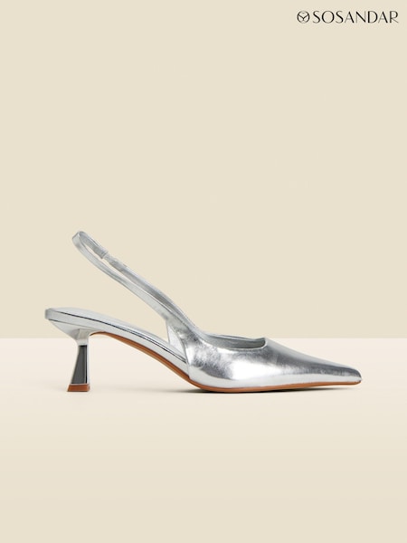 Sosandar Metallic Kitten Heel Slingback Shoes (N79008) | 439 LEI
