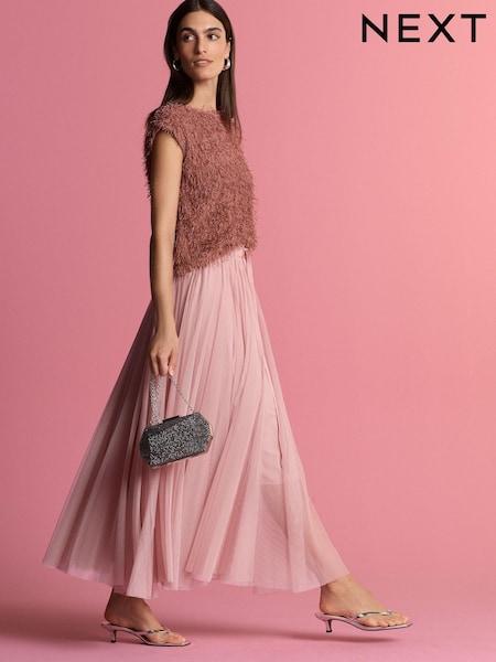 Pink Mesh Maxi Skirt (N79134) | 166 QAR