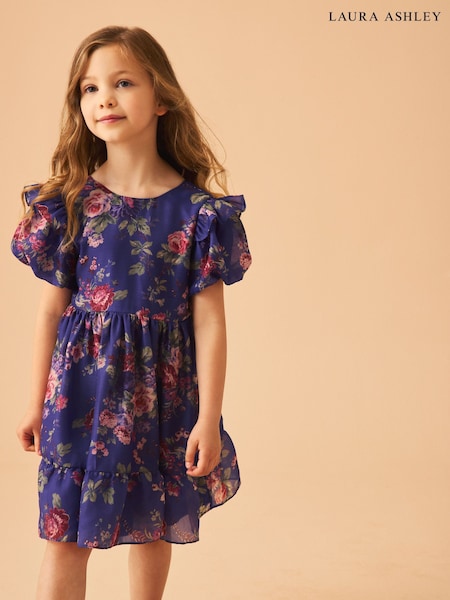 Laura Ashley Blue Romantic Rose Floral Organza Prom Dress (N79140) | €62 - €68