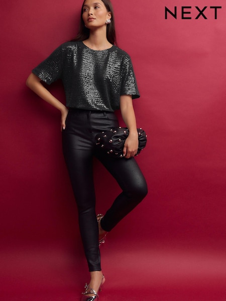 Black Coated Ponte Trousers (N79158) | AED35