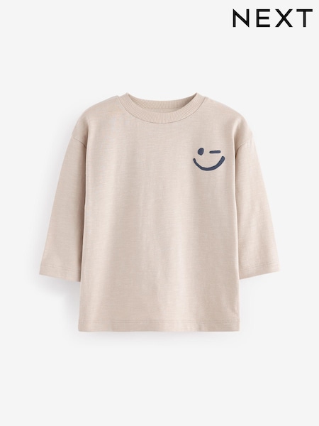 Ecru Cream 100% Cotton Long Sleeves Semi Plain T-Shirt (3mths-7yrs) (N79163) | €6 - €9