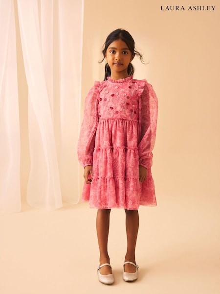 Laura Ashley Pink Tiered Long Sleeve Mesh Dress (N79166) | AED130 - AED147
