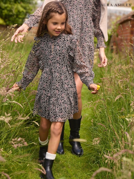 Laura Ashley Black & White Morston Ditsy Chiffon Dress (N79174) | AED78 - AED90