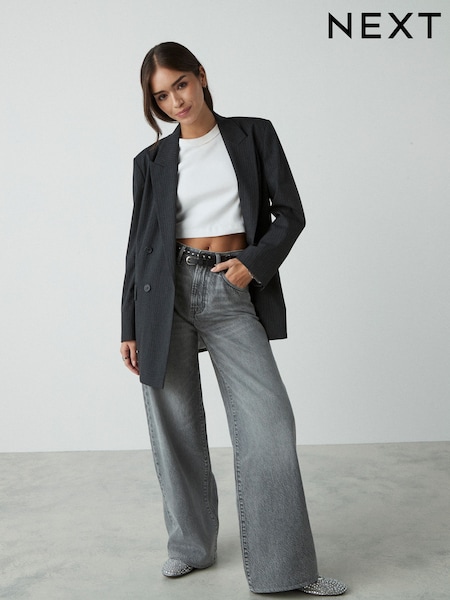 Grey Pinstripe Double Breasted Blazer (N79184) | kr867