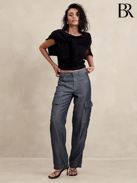 Banana Republic Blue Mid-Rise Loose Tencel-Linen Cargo Trousers (N79213) | €77