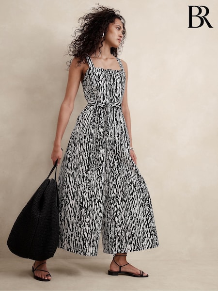 Banana Republic Black/White Cotton Wide-Leg Jumpsuit (N79234) | €101