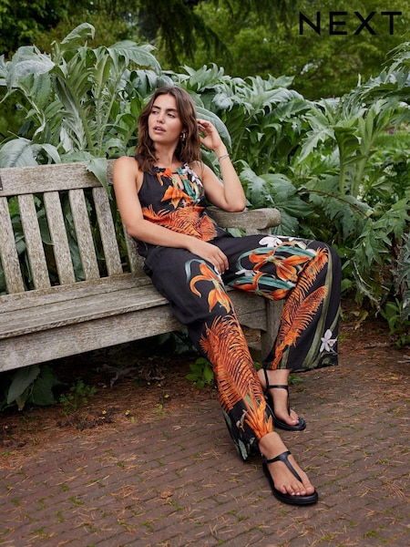 Black Floral Placement Kew Collection Wide Leg Trousers (N79282) | €9