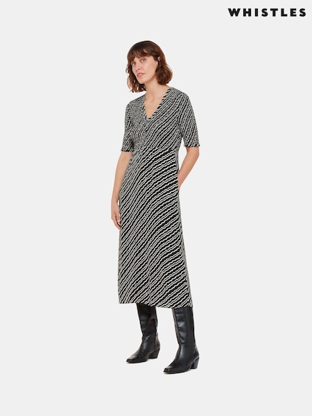 Whistles Black Diagonal Ripple Shirred Dress (N79352) | €89