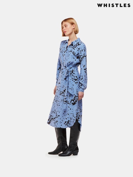 Whistles Blue Smudged Spot Print Imie Dress (N79358) | €79