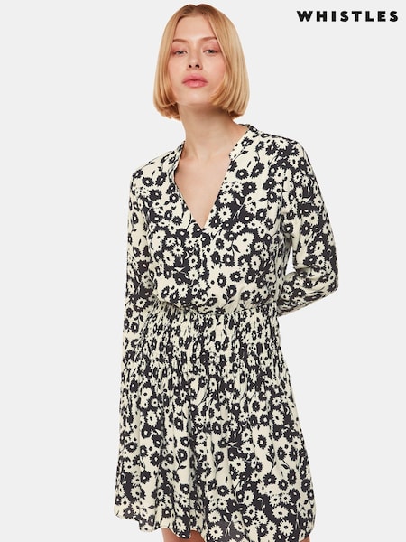 Whistles Riley Floral Shirred Black Dress (N79379) | €49