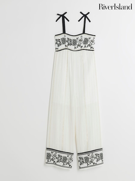 River Island White Girls Embroidered Mono Jumpsuit (N79410) | €15.50
