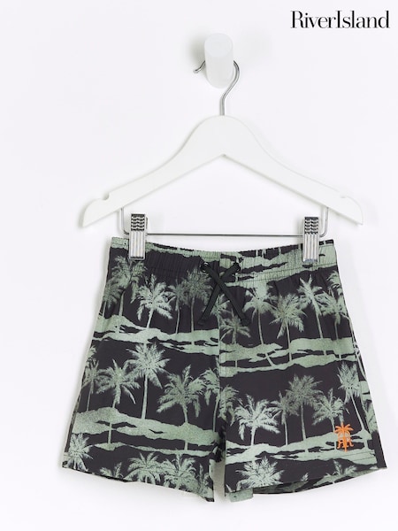 River Island Black Boys Palm Print Swim Short (N79434) | €10