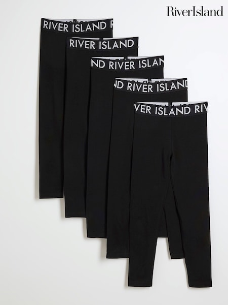 River Island Black Girls Deep Waistband 100% Cotton Leggings 5 Pack (N79438) | AED175