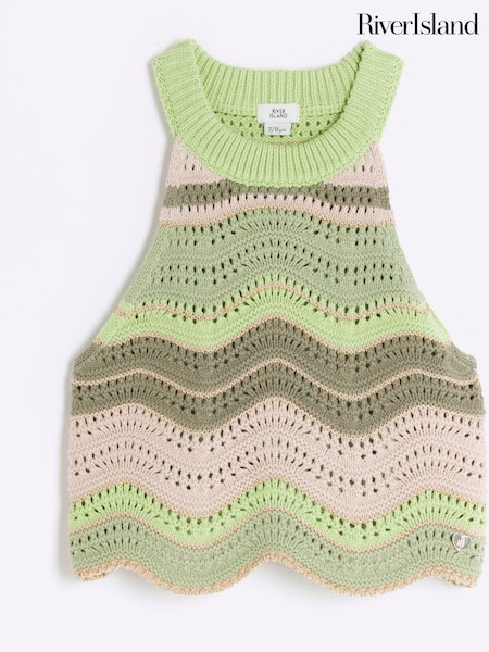 River Island Green Girls 100% Cotton Crochet Tank Top (N79439) | €9 - €11