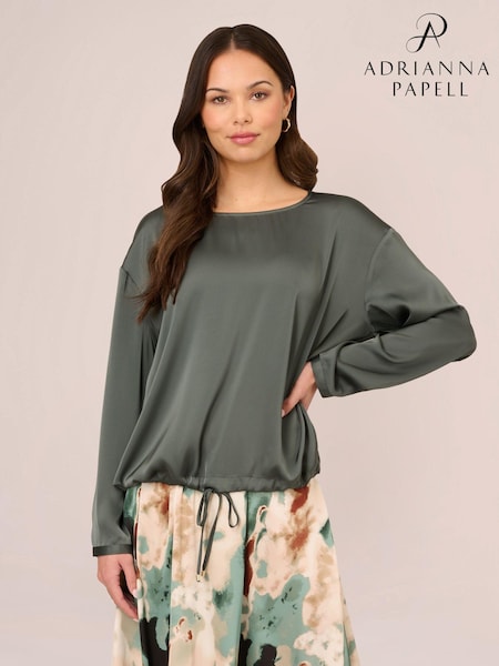 Adrianna Papell Green Drawstring Hem Scoop Neck Woven Blouse (N79508) | €32