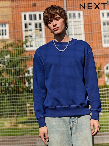 Cobalt Blue Crew Sweatshirt Crew Sweatshirt 100% Cotton Heavyweight (N79589) | AED65