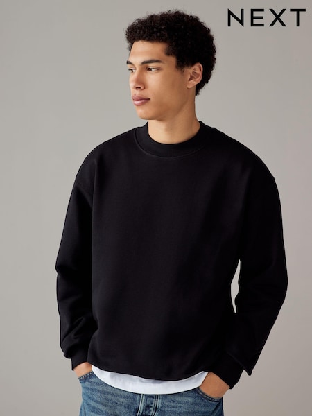 Black Crew Sweatshirt 100% Cotton Heavyweight Crew Sweatshirt (N79605) | R$ 285