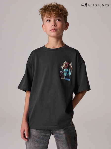 smALLSAINTS Black/Dragon Boys Oversized Graphic Crew 100% Cotton T-Shirt (N79611) | €14 - €17