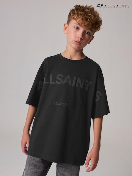 smALLSAINTS Black Oversized 100% Cotton Biggy Logo Crew T-Shirt (N79613) | AED128 - AED151