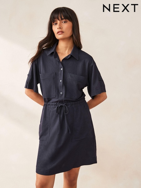 Blue Navy Mini Drawstring Utitlity Dress (N79628) | €17