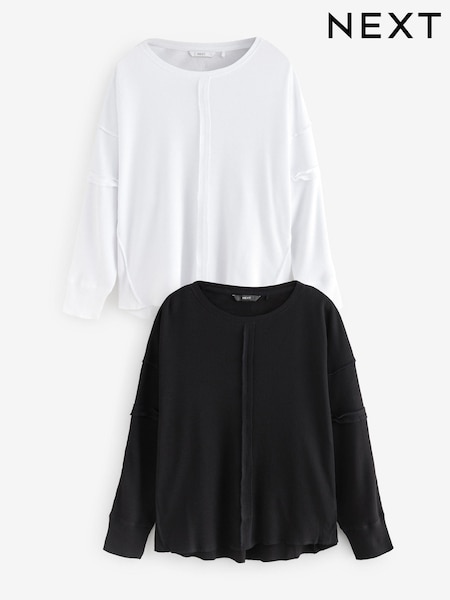 2 Pack Black/White - Seam Detail Waffle 100% Cotton Top (N79636) | 73 €