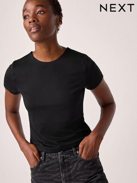 Black Slim Fit Short Sleeve Soft Touch Polyamide T-Shirt (N79659) | €23