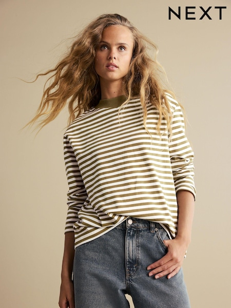 Green/Navy Slouch Fit Long Sleeve Top (N79693) | kr204