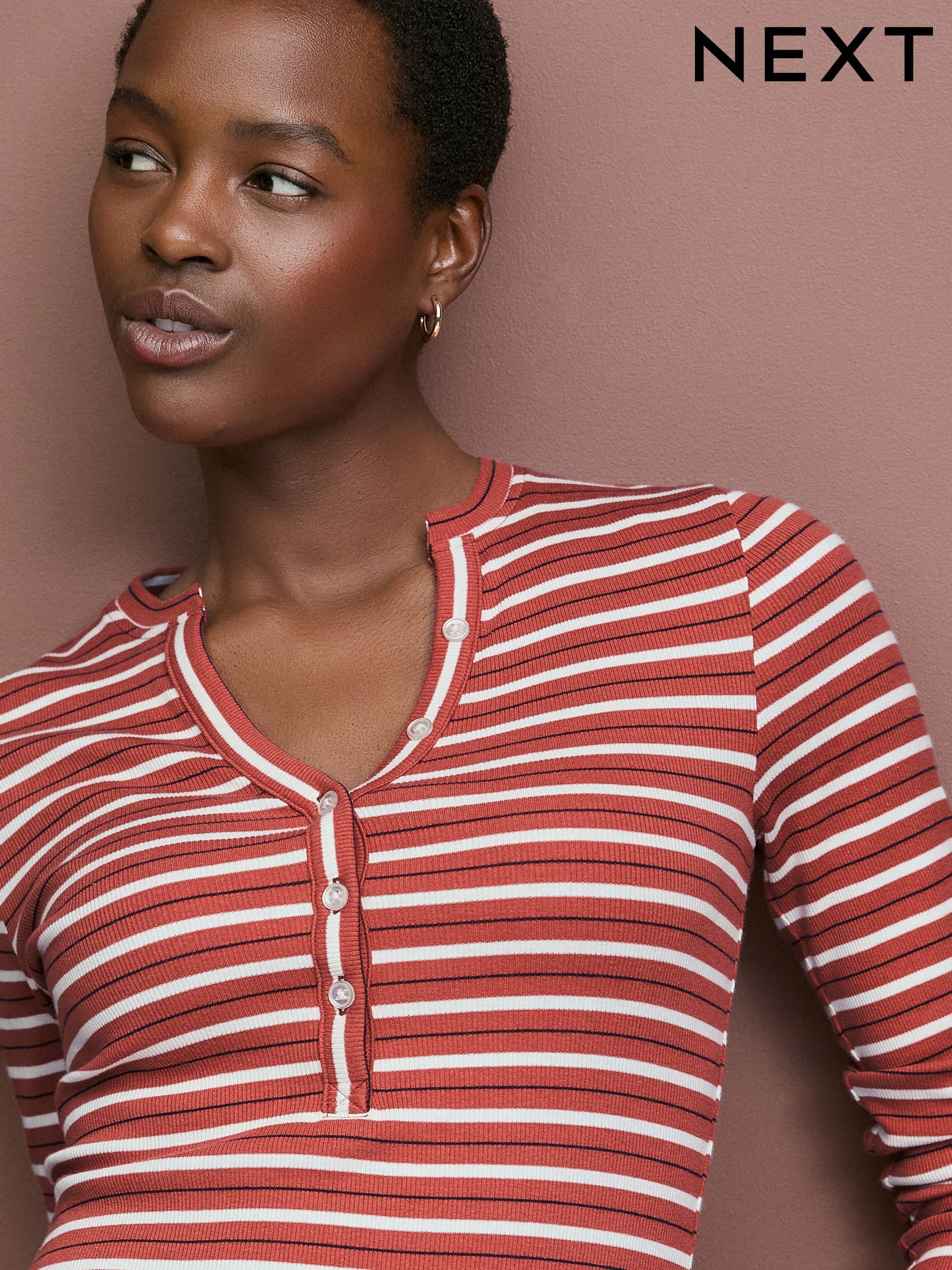 Womens red white striped shirt long sleeve top