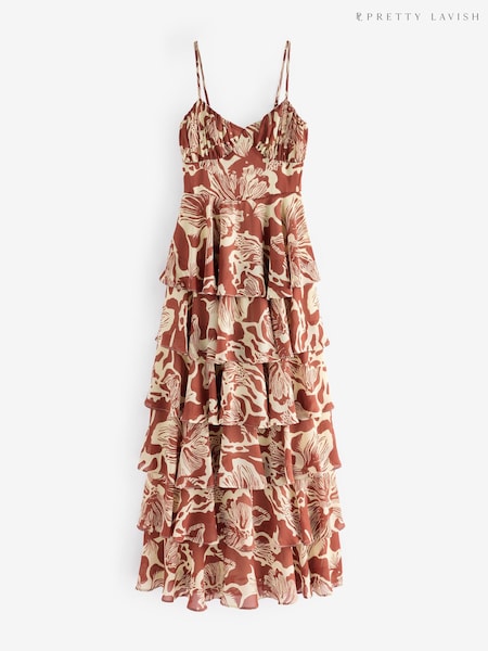 Pretty Lavish Brown Madison Ruffle Maxi Dress (N79713) | €56