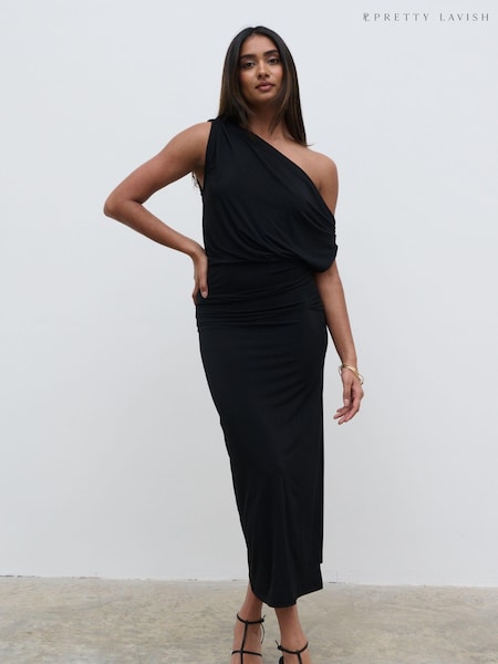 Pretty Lavish Black Janece One Shoulder Asymetric Dress (N79750) | €39