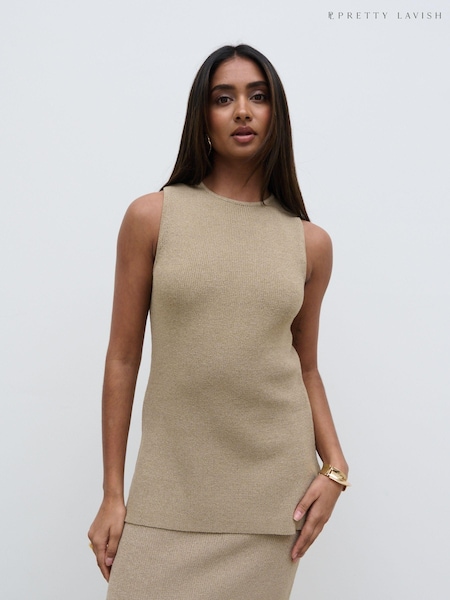 Pretty Lavish Oatmeal Goldie Knit Straight Split Back Top (N79771) | €26