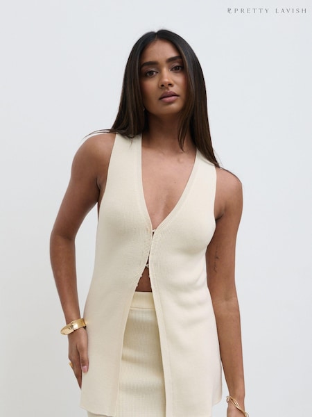 Pretty Lavish Cream Jodie Edge To Edge Knit Waistcoats (N79773) | €26