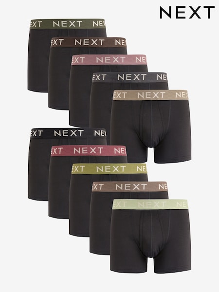 Black Textured Pink/Green/Neutral Waistband 10 pack A-Front Boxers (N79784) | AED147