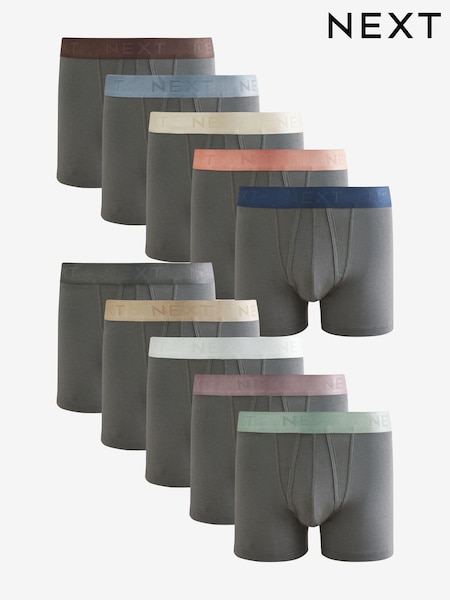 Grey Metallic Colour Waistband 10 pack A-Front Boxers (N79806) | €55
