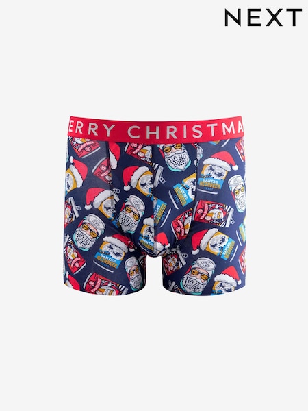 Navy Blue/Red Beer Christmas Print Trunks (N79830) | €4