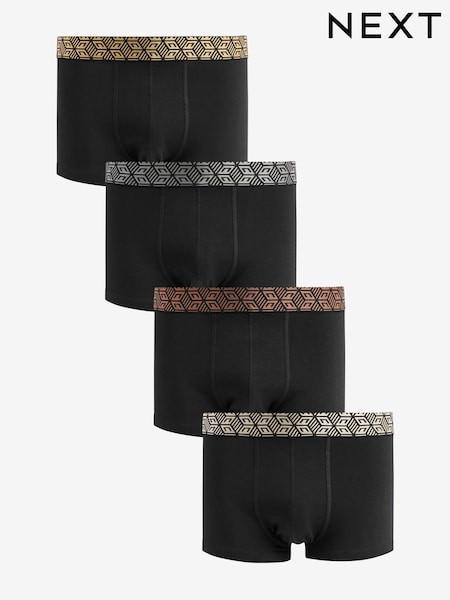 Black Metallic Waistband Pattern 4 pack Hipster Boxers (N79855) | AED48