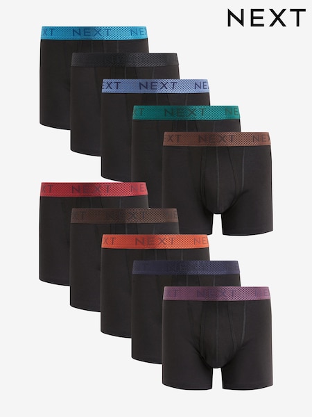 Black Rich Red/Blue Metallic Texture Waistband 10 pack A-Front Boxers (N79862) | €53