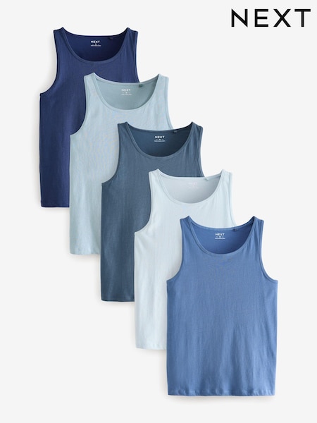 Mixed Blues 100% Cotton Vests 5 Pack (N79871) | €51