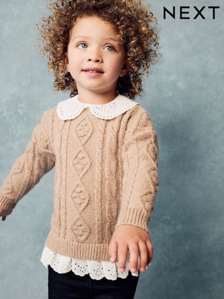 Светло-коричневый - Collar Cable 100% Cotton Jumper (3mths-7yrs) (N79926) | €10 - €12
