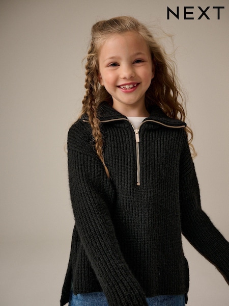 Black Zip Neck Jumper (3-16yrs) (N79955) | AED74 - AED92