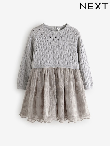 Silver 2-in-1 Occasion Long Sleeve Knitted Jumper Dress (3mths-10yrs) (N79958) | AED99 - AED121