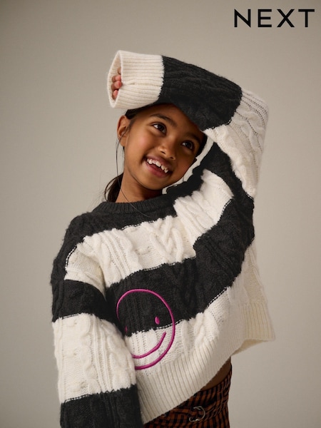 Schwarz/Weiß - Cable Boxy Jumper (3-16yrs) (N79969) | 24 € - 30 €