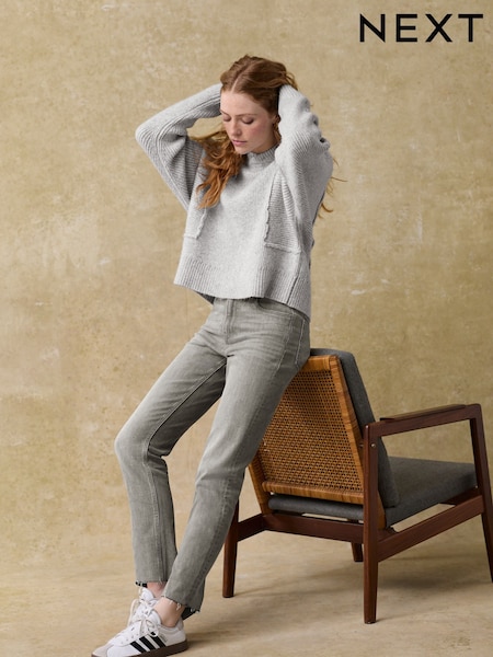 אפור - Slim Straight Jeans (N79995) | ‏93‏₪