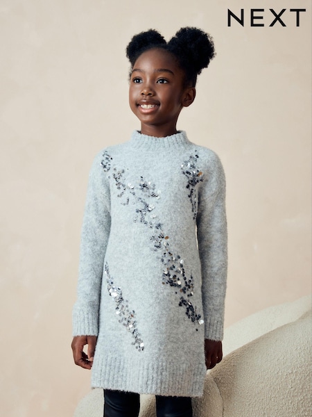 Grey Sequin Jumper Dress (3-16yrs) (N79998) | AED95 - AED114