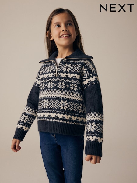 Black/White Matching Family Kids Christmas Fairisle Pattern Jumper (3-16yrs) (N80644) | €25 - €30