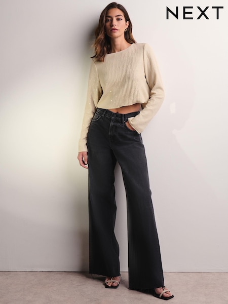 Washed Black Rigid Wide Leg 100% Cotton Jeans (N80844) | €37