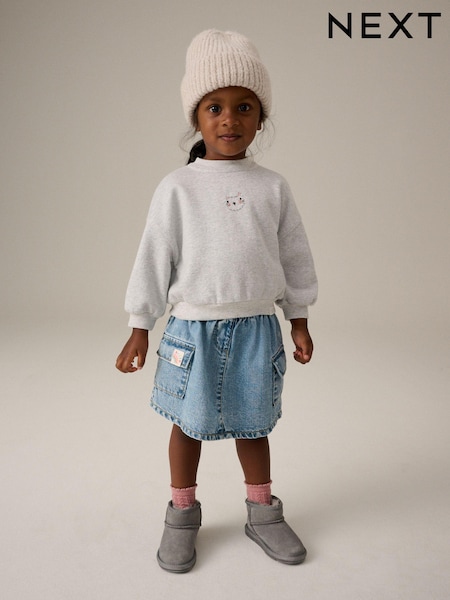 رمادي - 100% Cotton Sweatshirt and Denim Skirt Set (3mths-7yrs) (N83301) | ‏64 د.إ.‏ - ‏ 76‏ د.إ.
