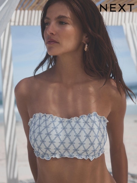 White/Blue Embroidered Bandeau Bikini Top (N89657) | €31