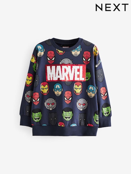 Navy Blue 100% Cotton License Marvel Flip Sequin Long Sleeve T-Shirt (3-16yrs) (N89677) | €20 - €23