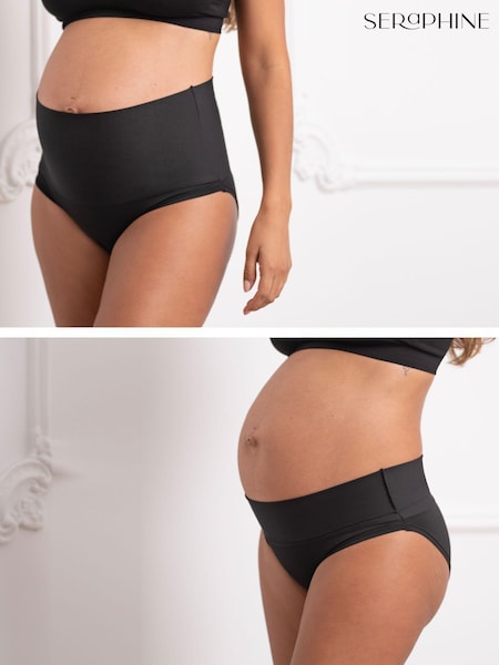 Seraphine Folded Waist Black Maternity and Post Maternity Briefs 2 Pack (N90141) | €19